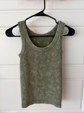 Sleeveless Ribbed Tank Top in Olive Green - Women